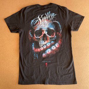 SULLEN BLACK MENS TSHIRT RED & BLUE SKULL SZ:M